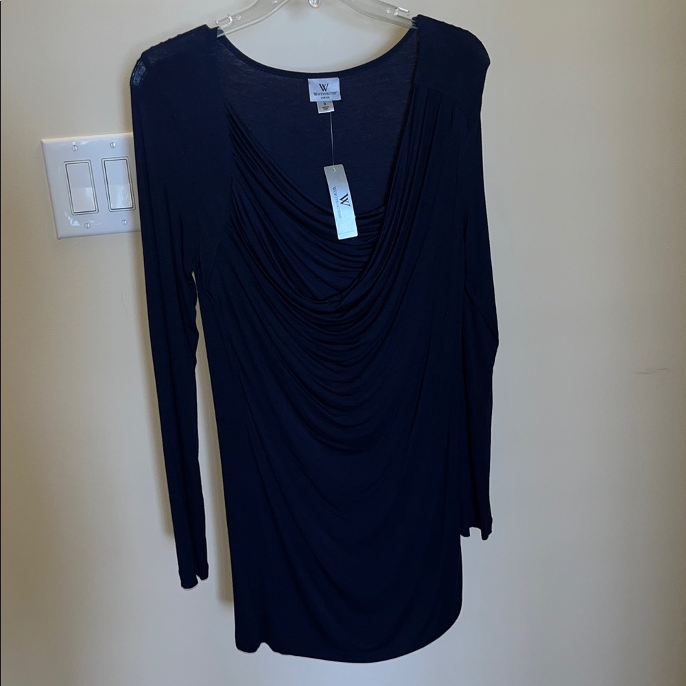 Worthington stretch Navy Draped Tunic Top